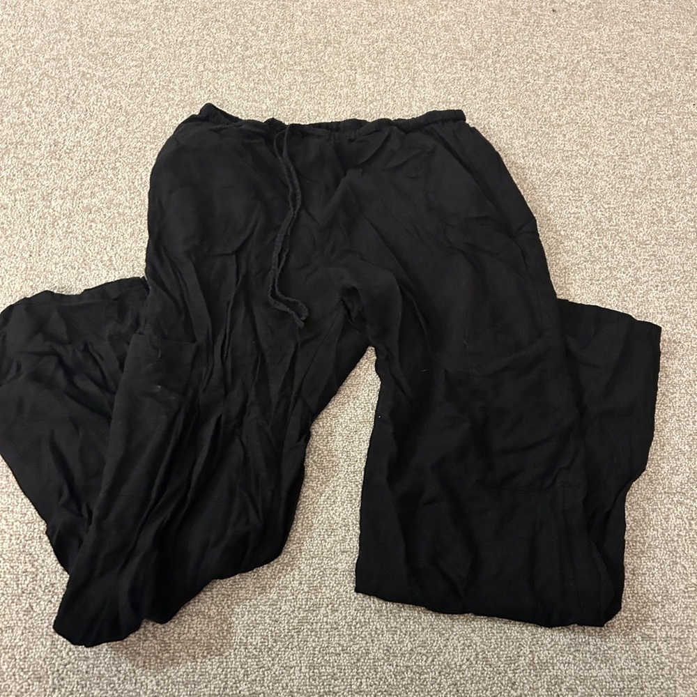 Black Linen Relaxed Fit Pants